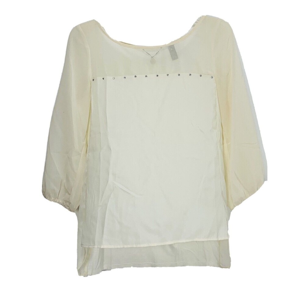 Buckle BKE Boutique White Beige Semi Sheer Blouse Top  Sz S Bling